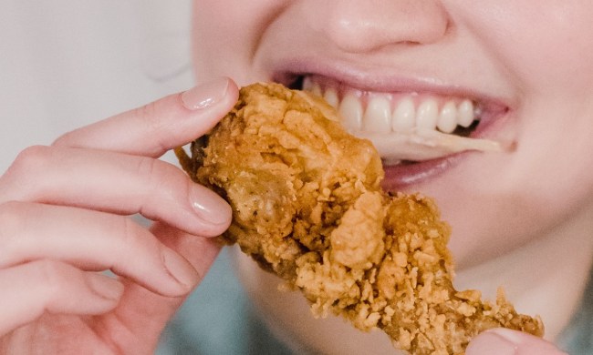 Eating fried chicken